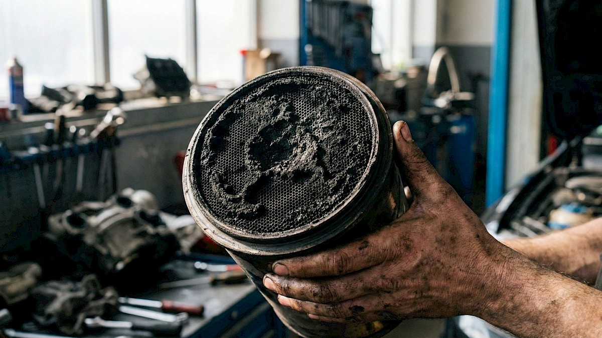 Filtre à particules rempli de suie.